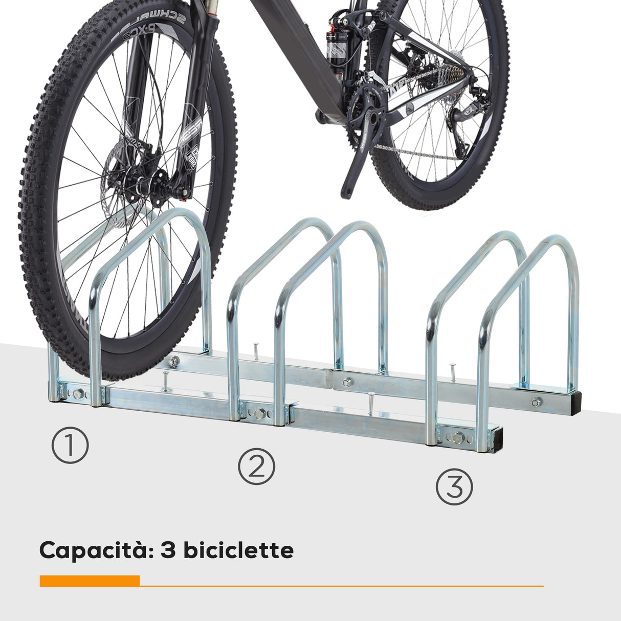 easycomfort easycomfort rastrelliera portabiciclette parcheggio per 3 biciclette in acciaio 76x33x27 cm argento