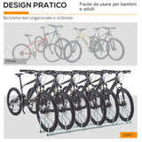 easycomfort easycomfort rastrelliera portabiciclette parcheggio per 6 biciclette in acciaio 179x33x27 cm argento