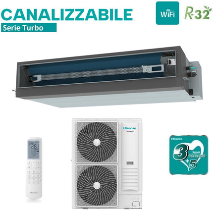 Climatizzatore Condizionatore Hisense Inverter Canalizzato Canalizzabile serie TURBO 42000 Btu AUD125UX4REH8 + AUW125U6RN8 Trifase R-32 Wi-Fi Optional con Telecomando di serie