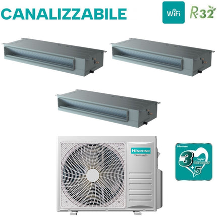 Climatizzatore Condizionatore Hisense Trial Split Inverter Canalizzato Canalizzabile 9+9+12 con 3AMW52U4RJC R-32 Wi-Fi Optional 9000+9000+12000 Con Telecomando di Serie