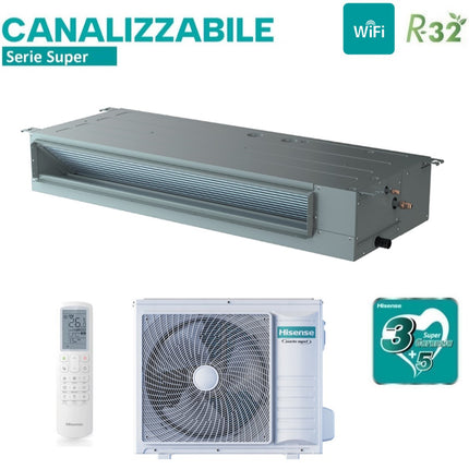 Climatizzatore Condizionatore Hisense Inverter Canalizzato Canalizzabile serie SUPER 18000 Btu ADT52UX4RCL8 + AUW52U4RS7 R-32 Wi-Fi Optional Classe A++/A+ con Telecomando di serie