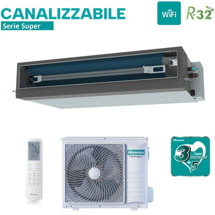 Climatizzatore Condizionatore Hisense Inverter Canalizzato Canalizzabile serie SUPER 36000 Btu AUD105UX4REH8 + AUW105U4RK7 R-32 Wi-Fi Optional Classe A++/A+ con Telecomando di serie