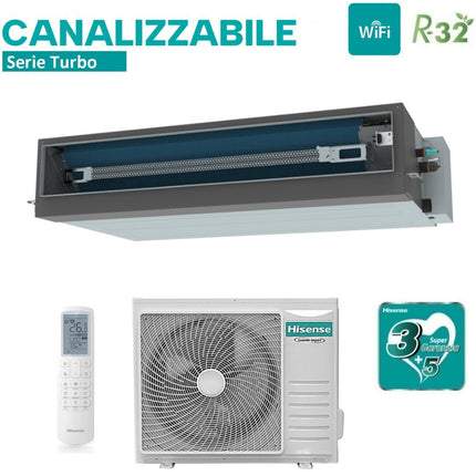 Climatizzatore Condizionatore Hisense Inverter Canalizzato Canalizzabile serie TURBO 24000 Btu AUD71UX4RFM8 + AUW71U4RK8 R-32 Wi-Fi Optional Classe A++/A++ con Telecomando di serie