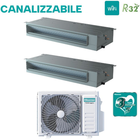 Climatizzatore Condizionatore Hisense Dual Split Inverter Canalizzato Canalizzabile 9+12 con 2AMW52U4RXC R-32 Wi-Fi Optional 9000+12000 Con Telecomando di Serie