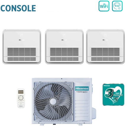 Hisense Trial Split Console Climatiseur 9 + 9 + 12 avec Wi-Fi 3amw72u4rfa R-32 en option avec télécommande série 9000 + 9000 + 12000 - Nouveau