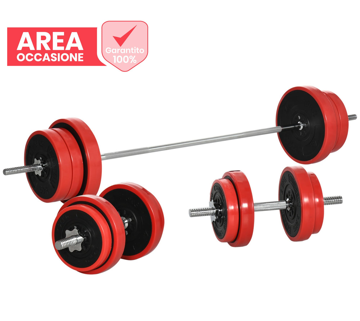 easycomfort area occasioni easycomfort set bilanciere e dischi 65kg totali per workout in casa in metallo sabbia di ferro e gomma rosso