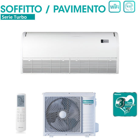 hisense climatizzatore condizionatore hisense inverter soffitto pavimento serie super 36000 btu auv105ur4rc8 auw105u4rk7 r 32 wi fi optional classe aa con telecomando di serie incluso