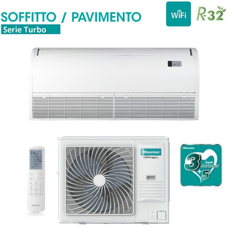 hisense climatizzatore condizionatore hisense inverter soffitto pavimento serie turbo 60000 btu auv175ur4rc4 auw175u6rp4 r 32 wi fi optional con telecomando di serie incluso