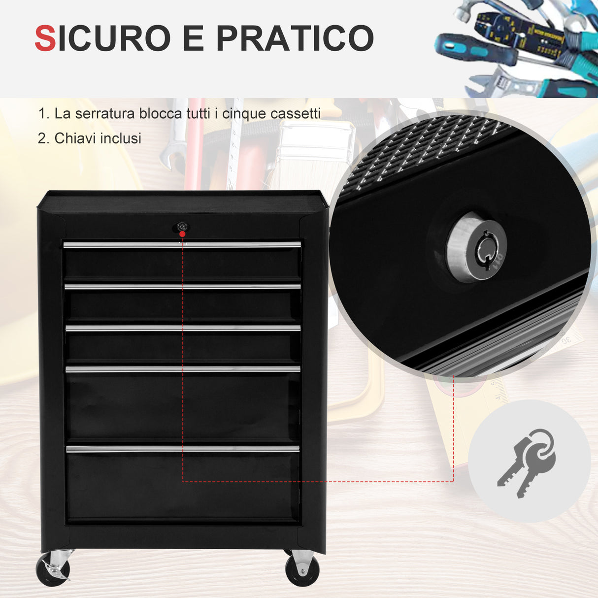easycomfort easycomfort carrello cassettiera porta utensili per officina nero 61.5x33x85cm ean 8054144137582