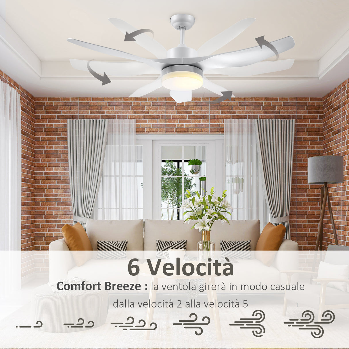easycomfort easycomfort ventilatore da soffitto con luce led a 3 modalita con telecomando 6 velocita 132x40cm
