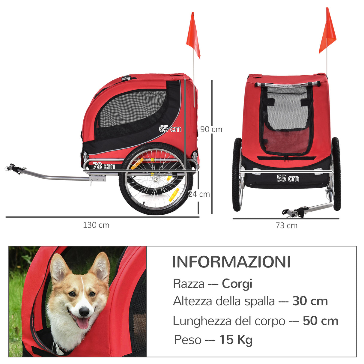 easycomfort easycomfort rimorchio bici per cani e animali domestici rosso e nero 130 x 90 x 110cm ean 8054144136349