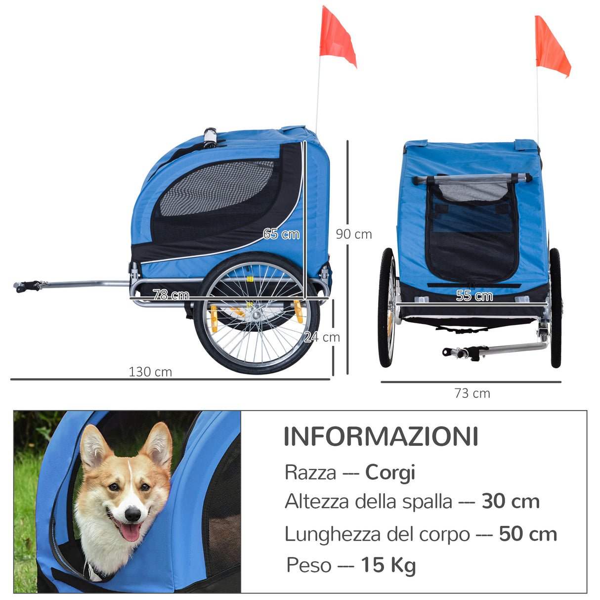 easycomfort easycomfort rimorchio bici per cani azzurro e nero 130x90x110cm ean 8054144136653