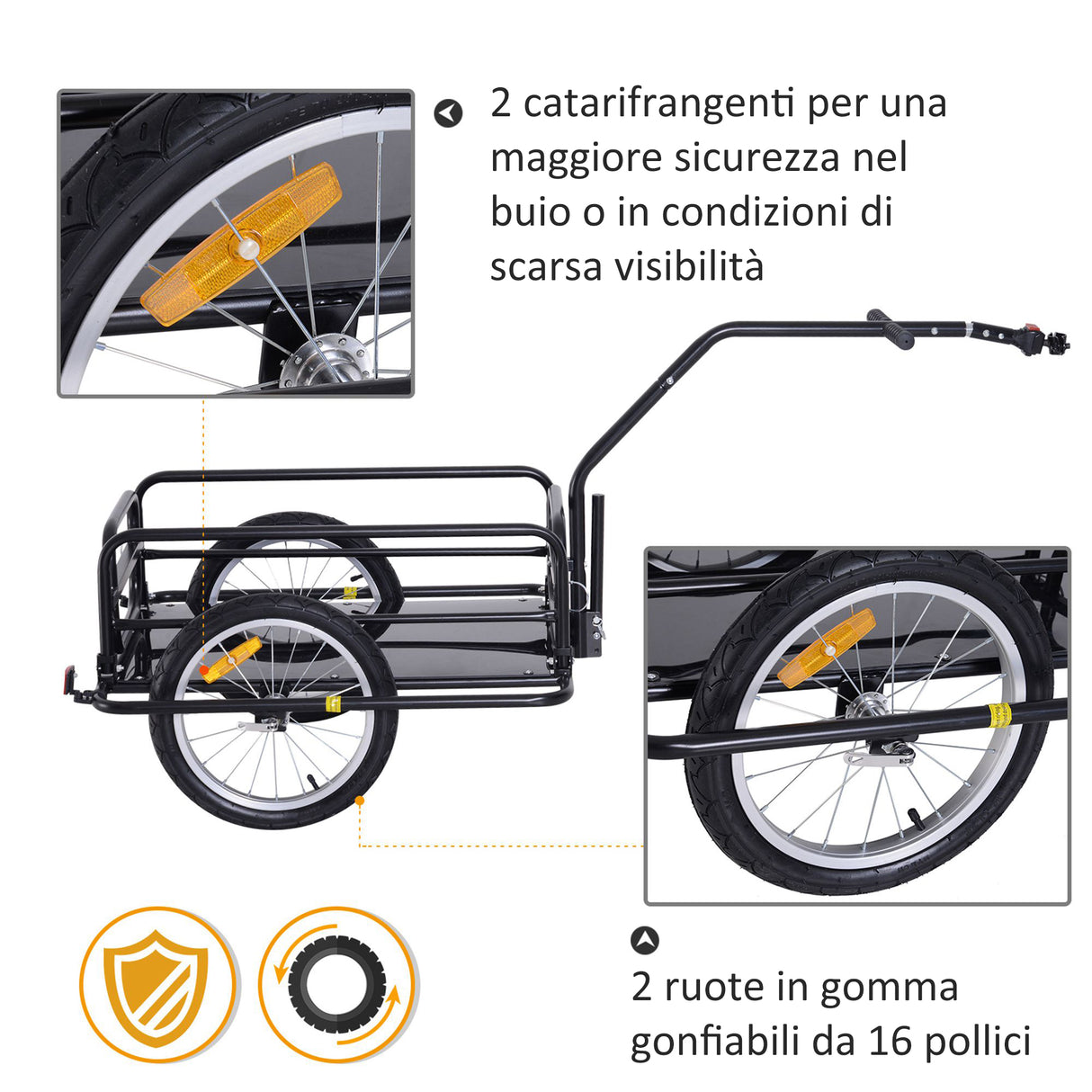 easycomfort easycomfort carrello rimorchio per bicicletta nero 156x72x82cm portata 36kg ean 8054144133515