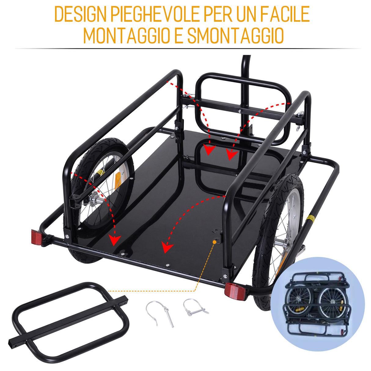 easycomfort easycomfort carrello rimorchio per bicicletta nero 156x72x82cm portata 36kg ean 8054144133515