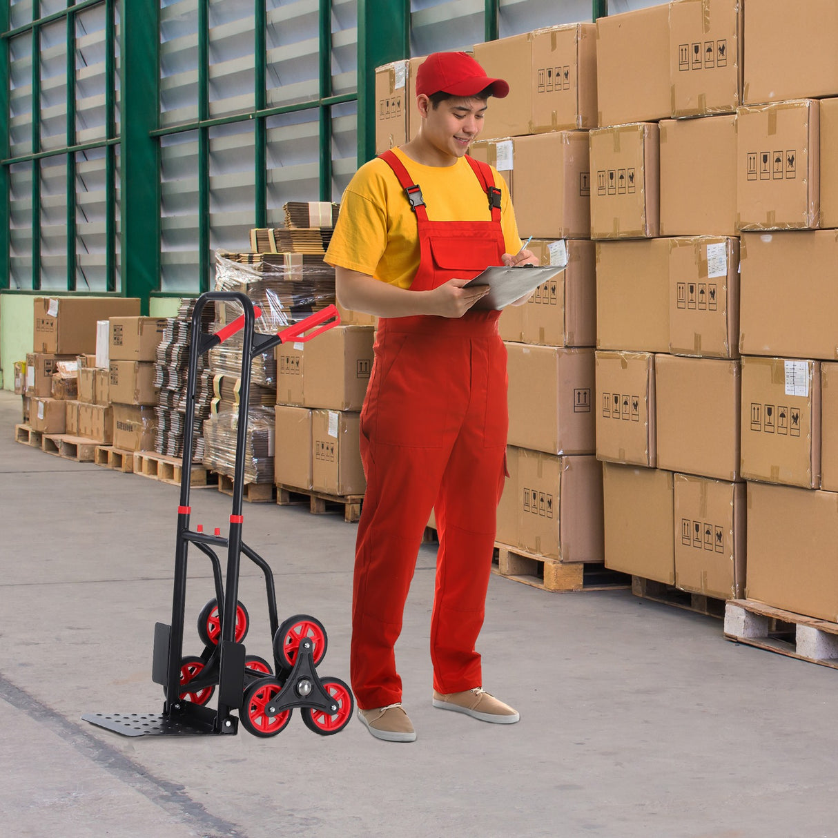 easycomfort easycomfort carrello portapacchi carichi pesanti pieghevole in metallo con 6 ruote per scale carico massimo 150kg ean 8054111847414