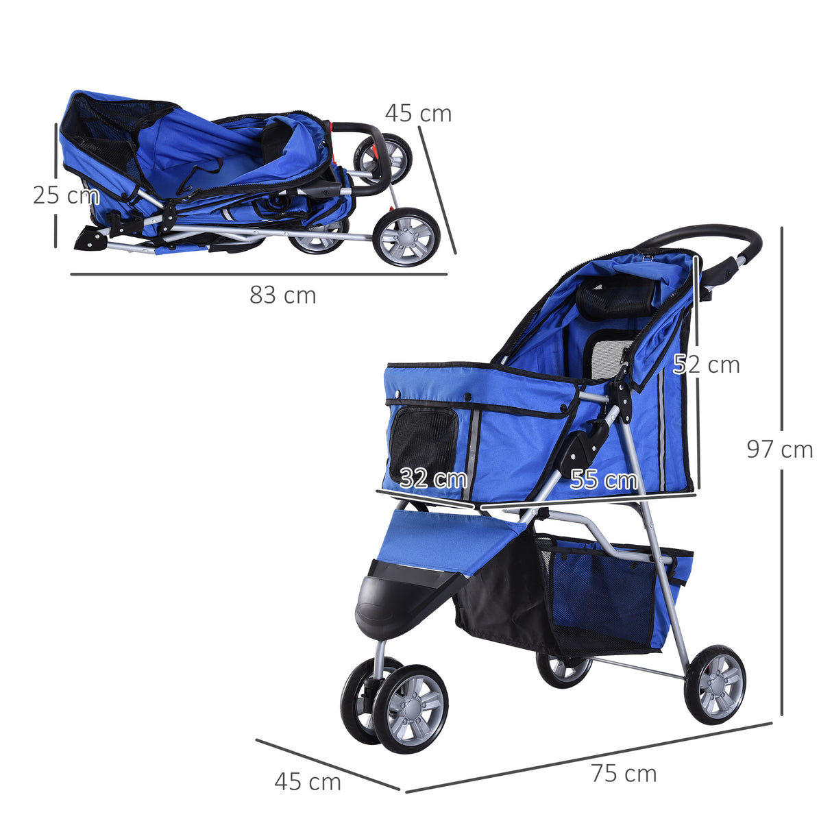easycomfort easycomfort passeggino per cani carrello per animali domestici blu 75 x 45 x 97cm ean 8054111849494