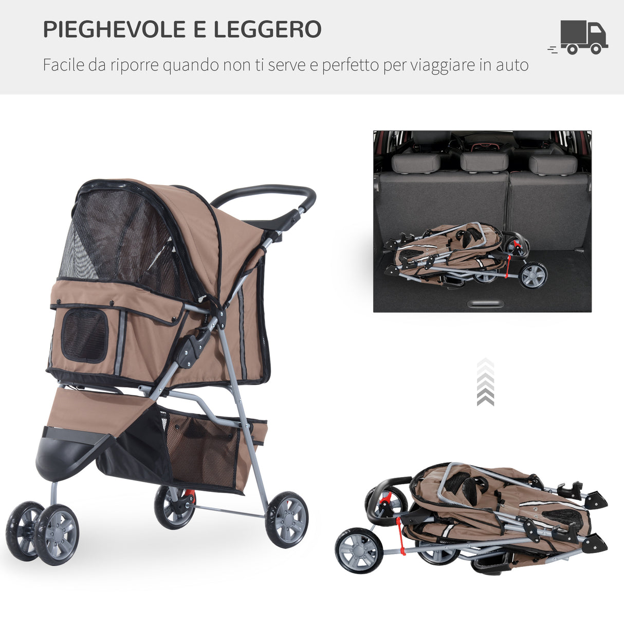 easycomfort easycomfort passeggino per cani carrello per animali domestici caffe 75 x 45 x 97cm