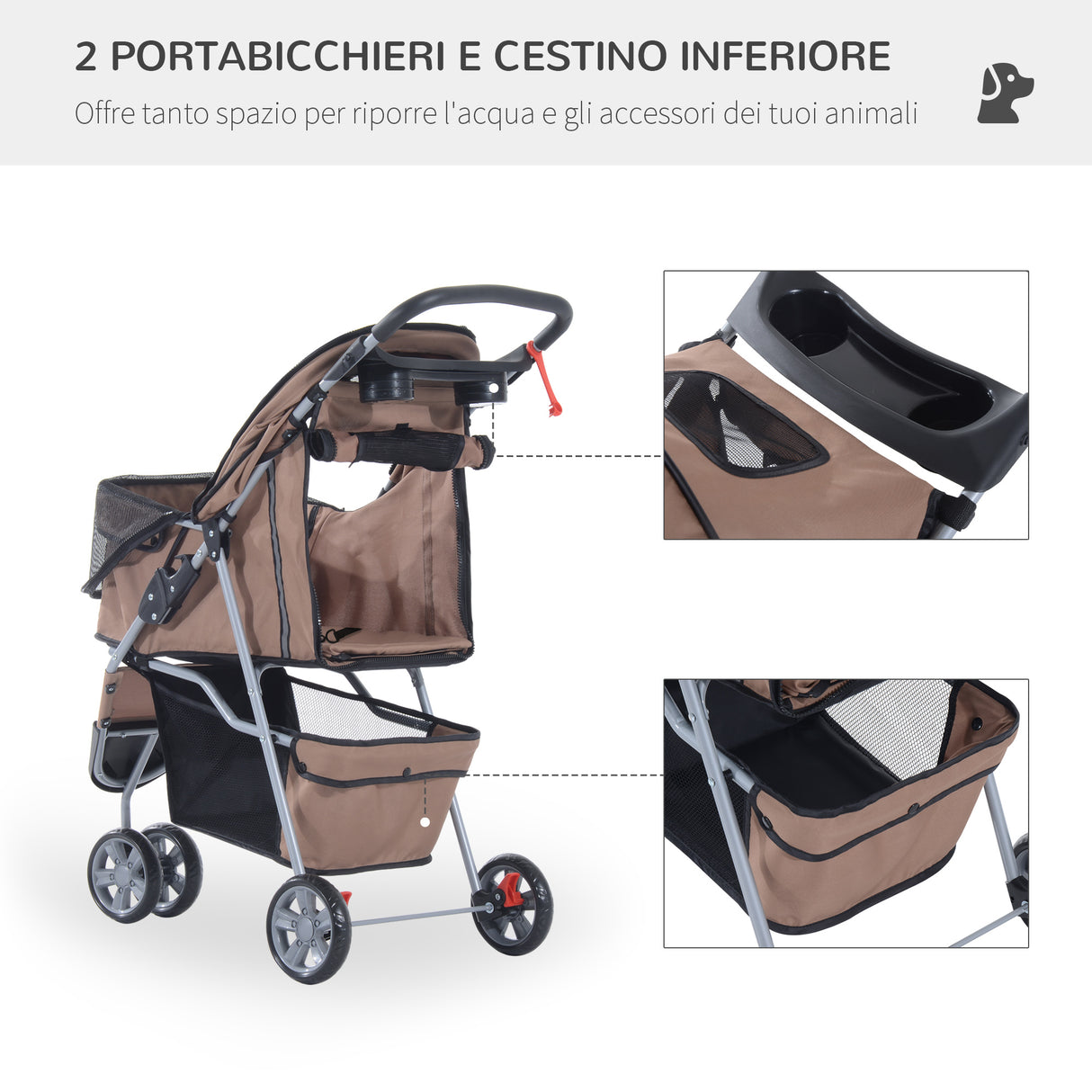 easycomfort easycomfort passeggino per cani carrello per animali domestici caffe 75 x 45 x 97cm