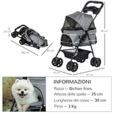 easycomfort easycomfort passeggino per cani piccoli pieghevole con guinzaglio di sicurezza e cestino portaoggetti grigio