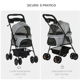 easycomfort easycomfort passeggino per cani piccoli pieghevole con guinzaglio di sicurezza e cestino portaoggetti grigio
