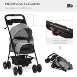 easycomfort easycomfort passeggino per cani piccoli pieghevole con guinzaglio di sicurezza e cestino portaoggetti grigio