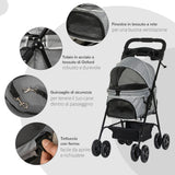 easycomfort easycomfort passeggino per cani piccoli pieghevole con guinzaglio di sicurezza e cestino portaoggetti grigio