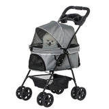 easycomfort easycomfort passeggino per cani piccoli pieghevole con guinzaglio di sicurezza e cestino portaoggetti grigio
