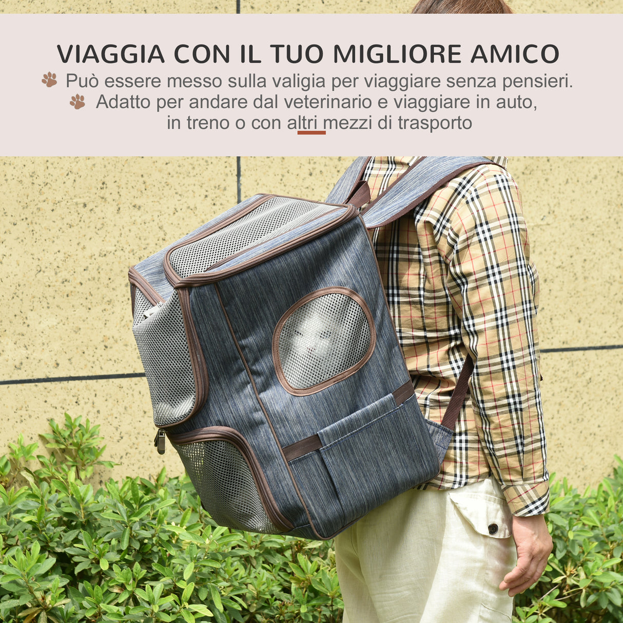 easycomfort easycomfort zaino trasportino per cani e gatti in oxford cuscino rimovibile e lavabile con rete traspirante 35x28.5x45cm blu