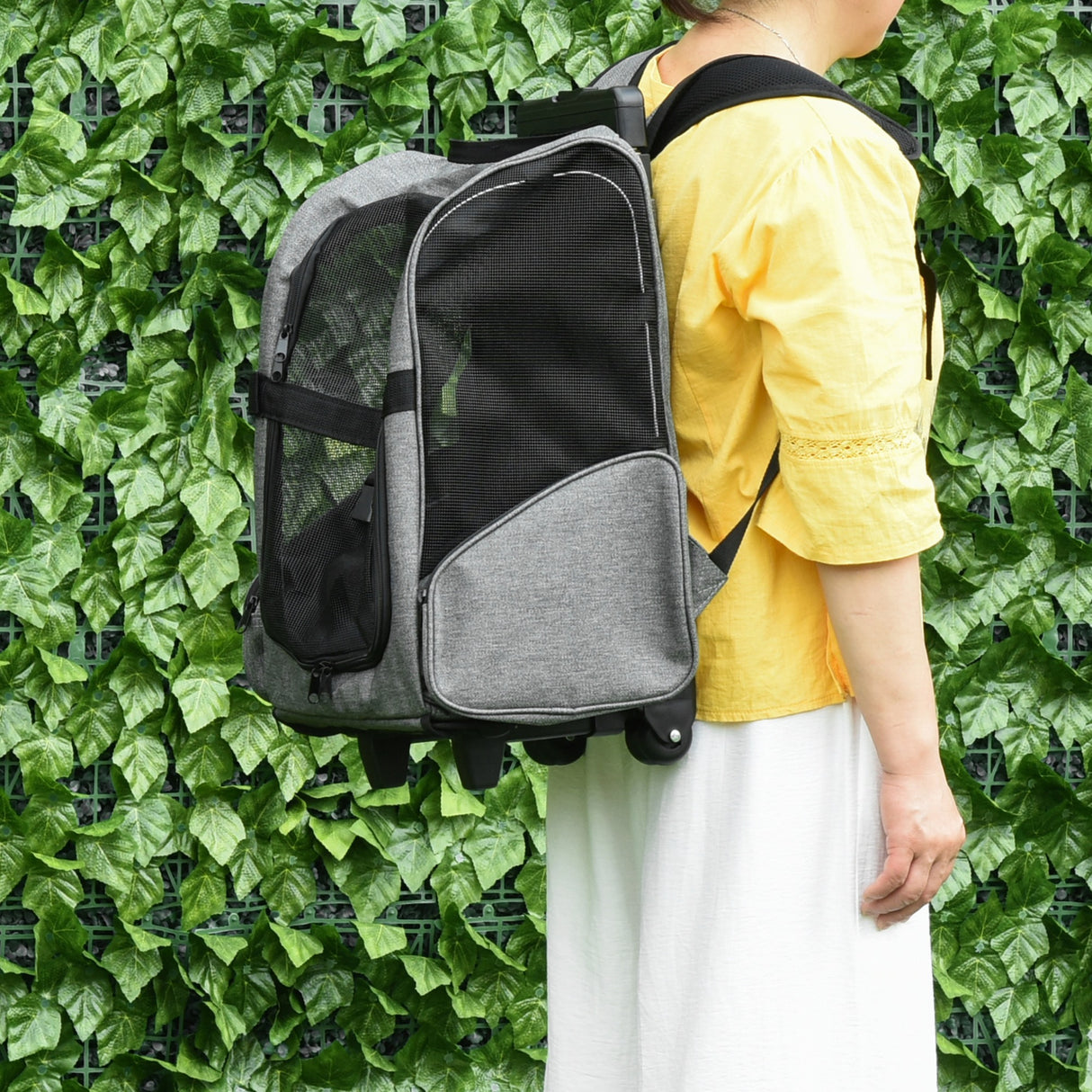 easycomfort easycomfort trasportino zaino per cani e gatti con tasche laterali maniglia telescopica e ruote 42x25x55cm grigio