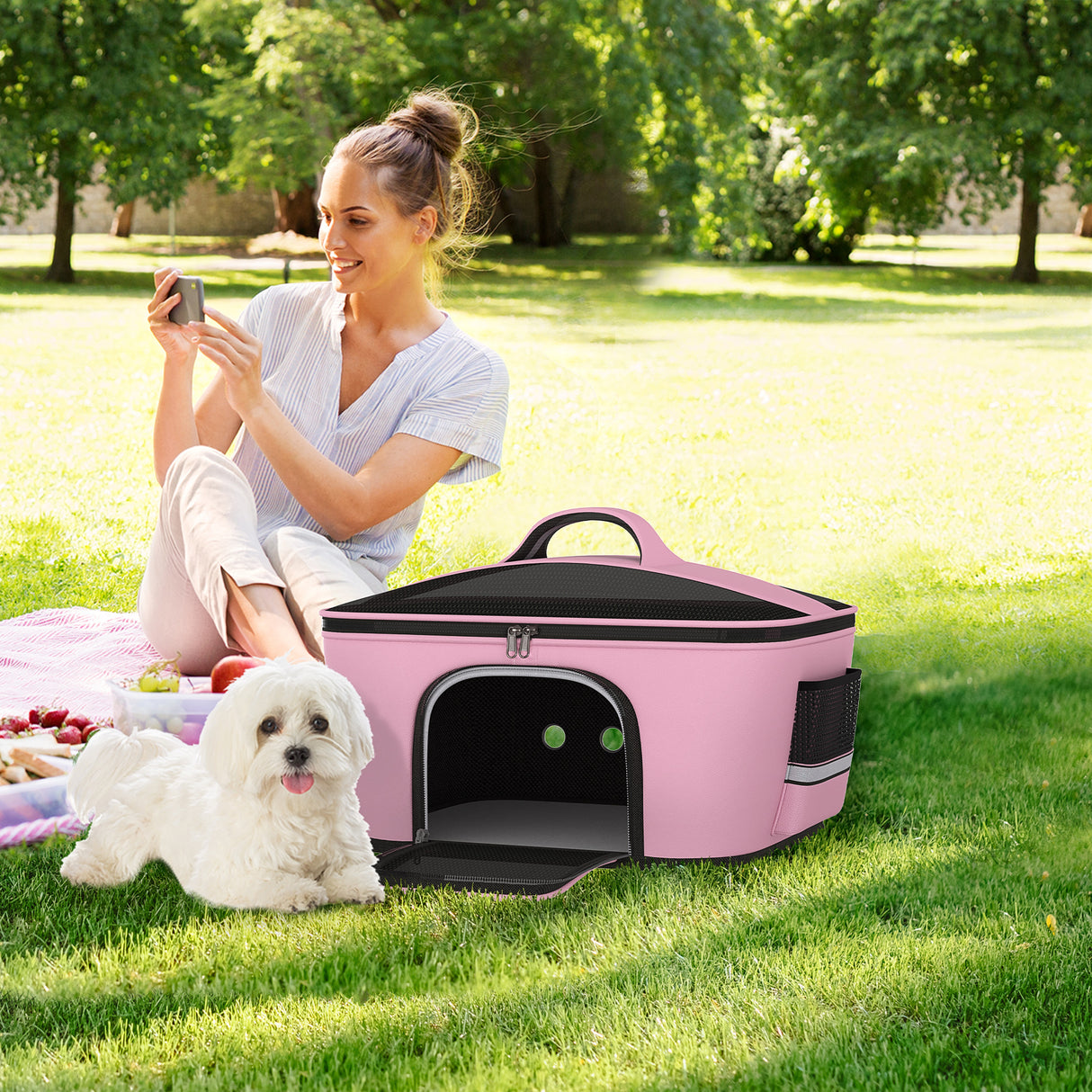 easycomfort easycomfort borsa trasportino per cani e gatti con 2 porte a cerniera 50x35x36cm rosa