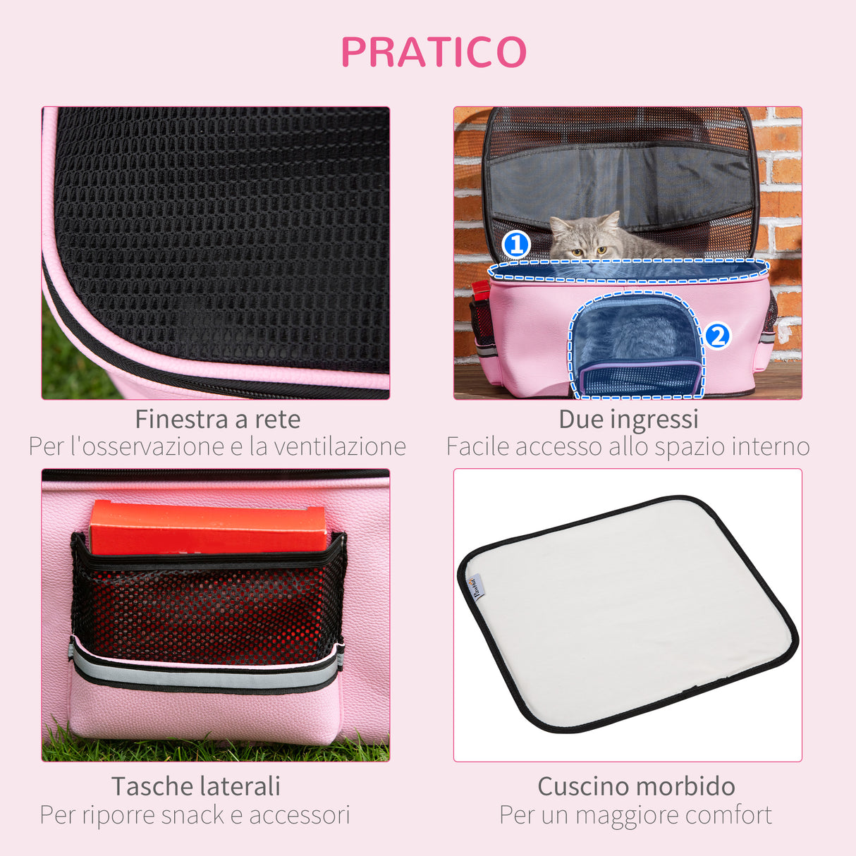 easycomfort easycomfort borsa trasportino per cani e gatti con 2 porte a cerniera 50x35x36cm rosa