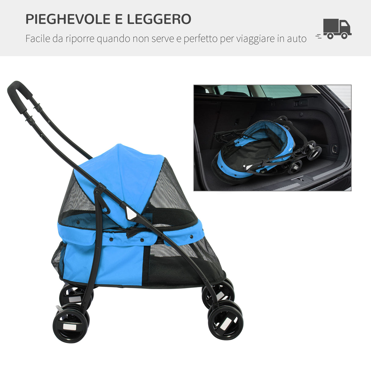 easycomfort easycomfort passeggino per cani pieghevole con tettuccio regolabile e ruote girevoli 82x47x97cm blu