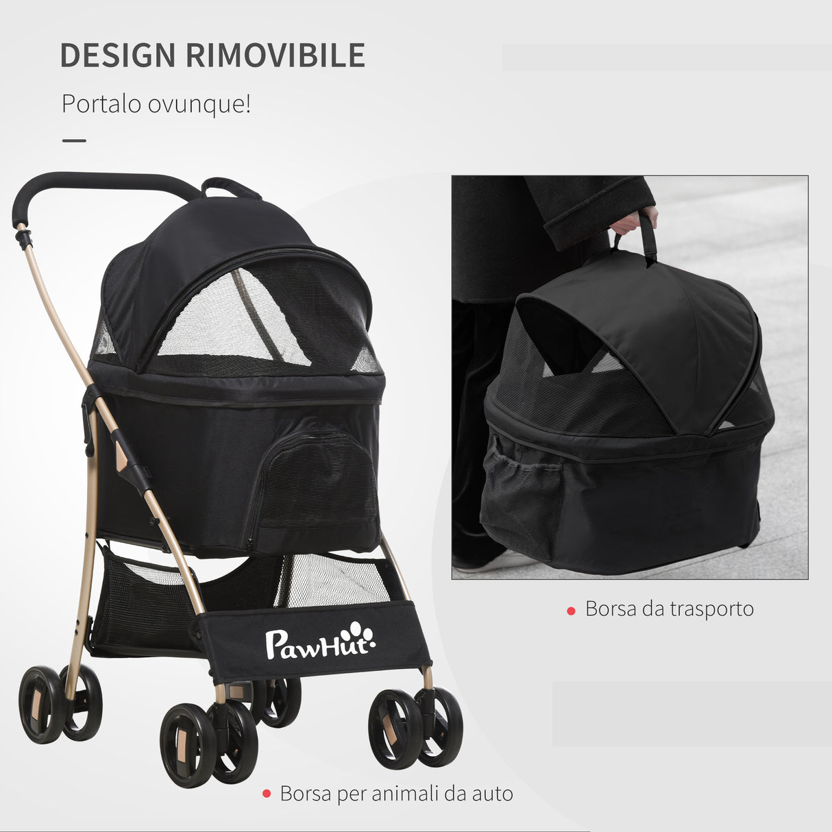 easycomfort easycomfort passeggino per cani pieghevole con trasportino rimovibile e tettuccio 82x49 5x98cm nero