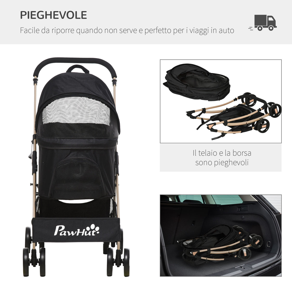 easycomfort easycomfort passeggino per cani pieghevole con trasportino rimovibile e tettuccio 82x49 5x98cm nero