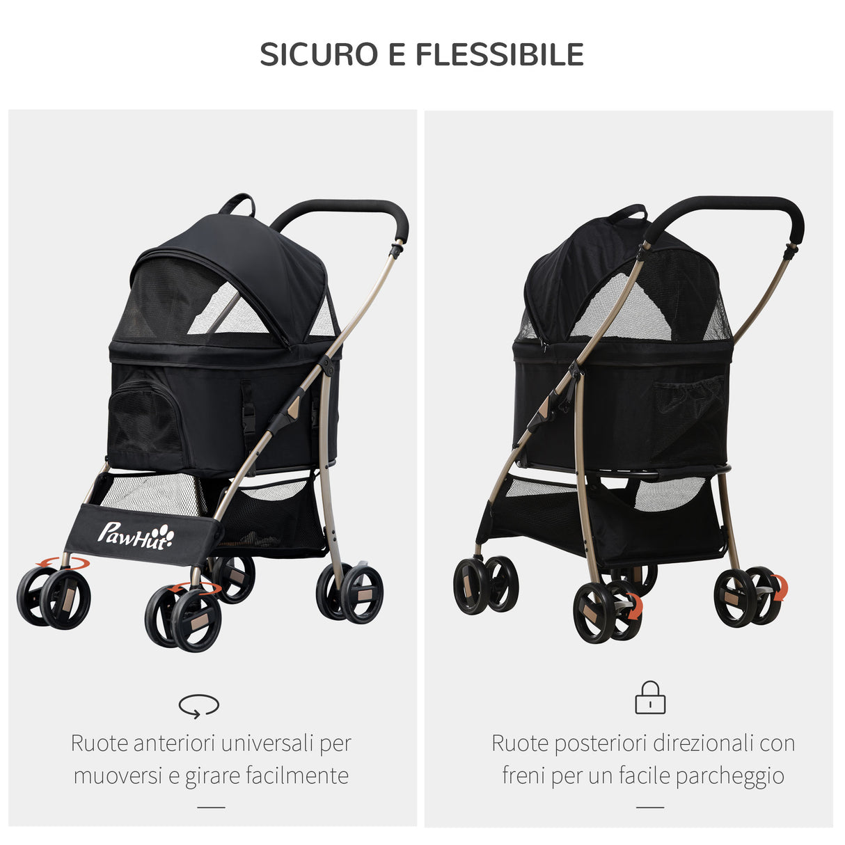 easycomfort easycomfort passeggino per cani pieghevole con trasportino rimovibile e tettuccio 82x49 5x98cm nero