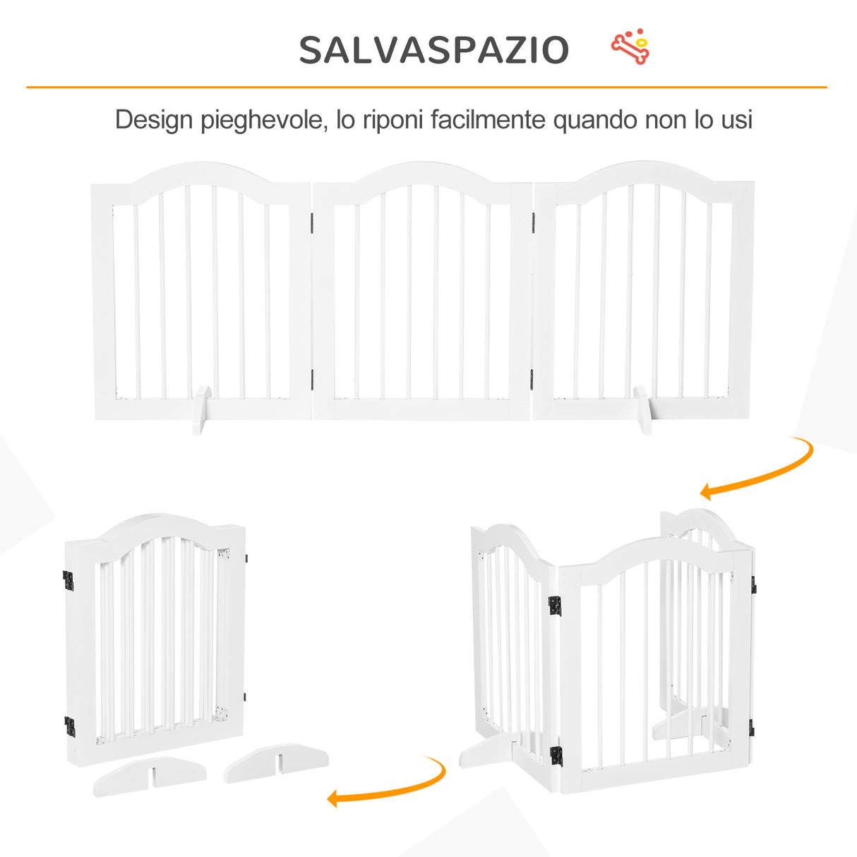 easycomfort easycomfort cancellino per cani pieghevole a 3 sezioni in legno 154.5x29.5x61cm bianco