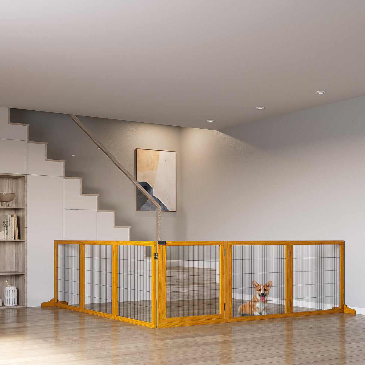 easycomfort easycomfort cancelletto per cani di piccolamedia taglia in legno e acciaio con 6 pannelli pieghevoli 432x36x70cm