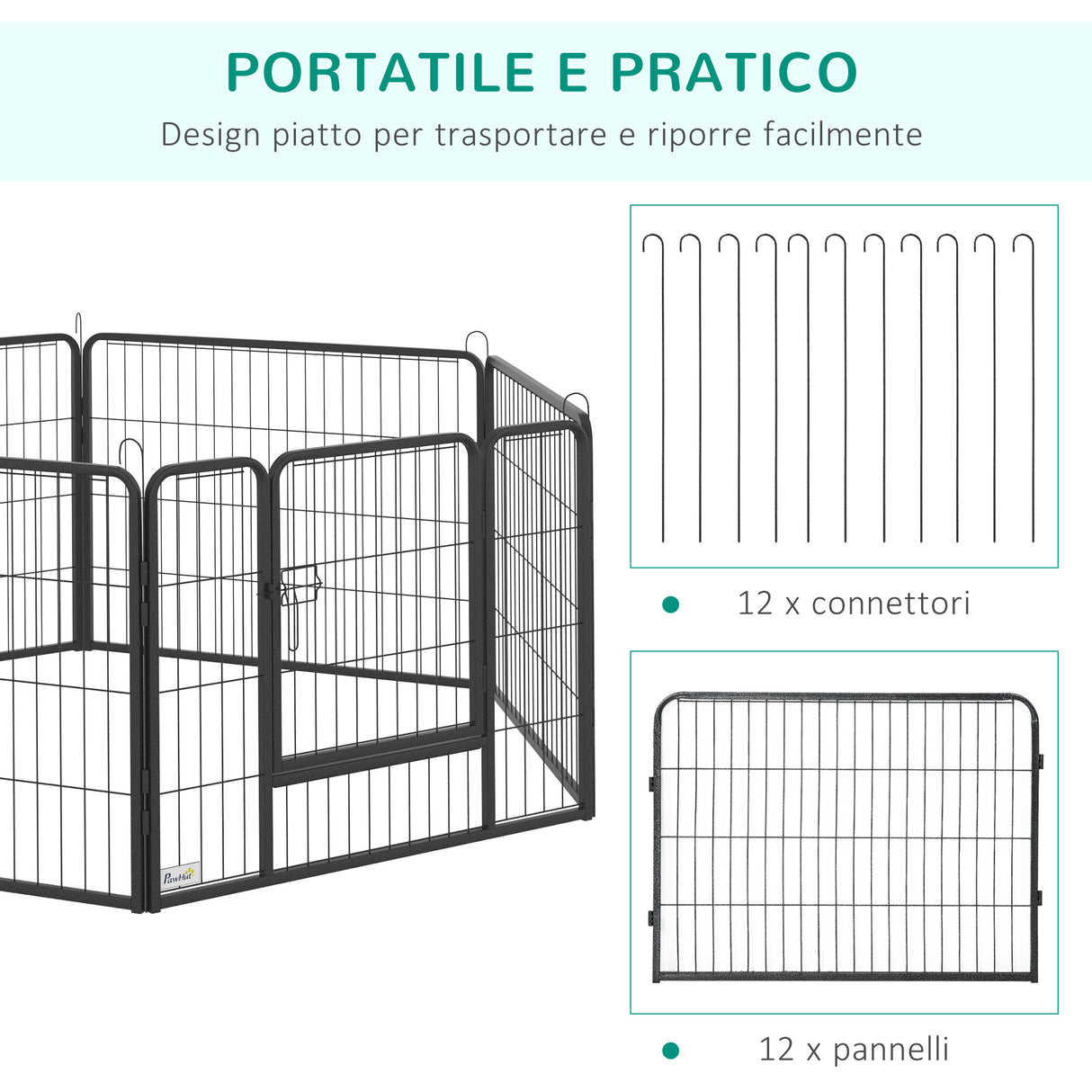 easycomfort easycomfort recinto per cani e animali domestici con 12 pannelli modulabili in acciaio e 2 ingressi 80x1.5x60cm nero