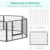 easycomfort easycomfort recinto per cani e animali domestici con 12 pannelli modulabili in acciaio e 2 ingressi 80x1.5x60cm nero