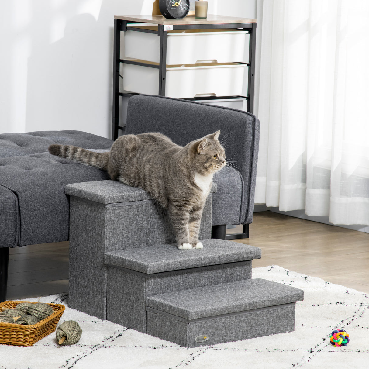 easycomfort easycomfort scala per cani e gatti max 5kg a 3 gradini in tessuto effetto lino e mdf 63 5x42 5x40 5 cm grigio