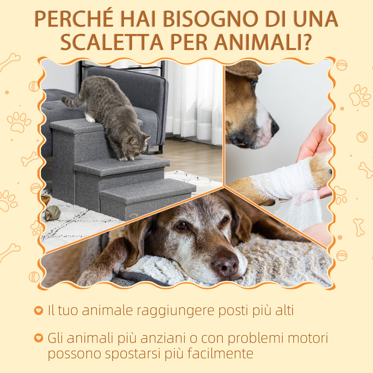 easycomfort easycomfort scala per cani e gatti max 5kg a 3 gradini in tessuto effetto lino e mdf 63 5x42 5x40 5 cm grigio