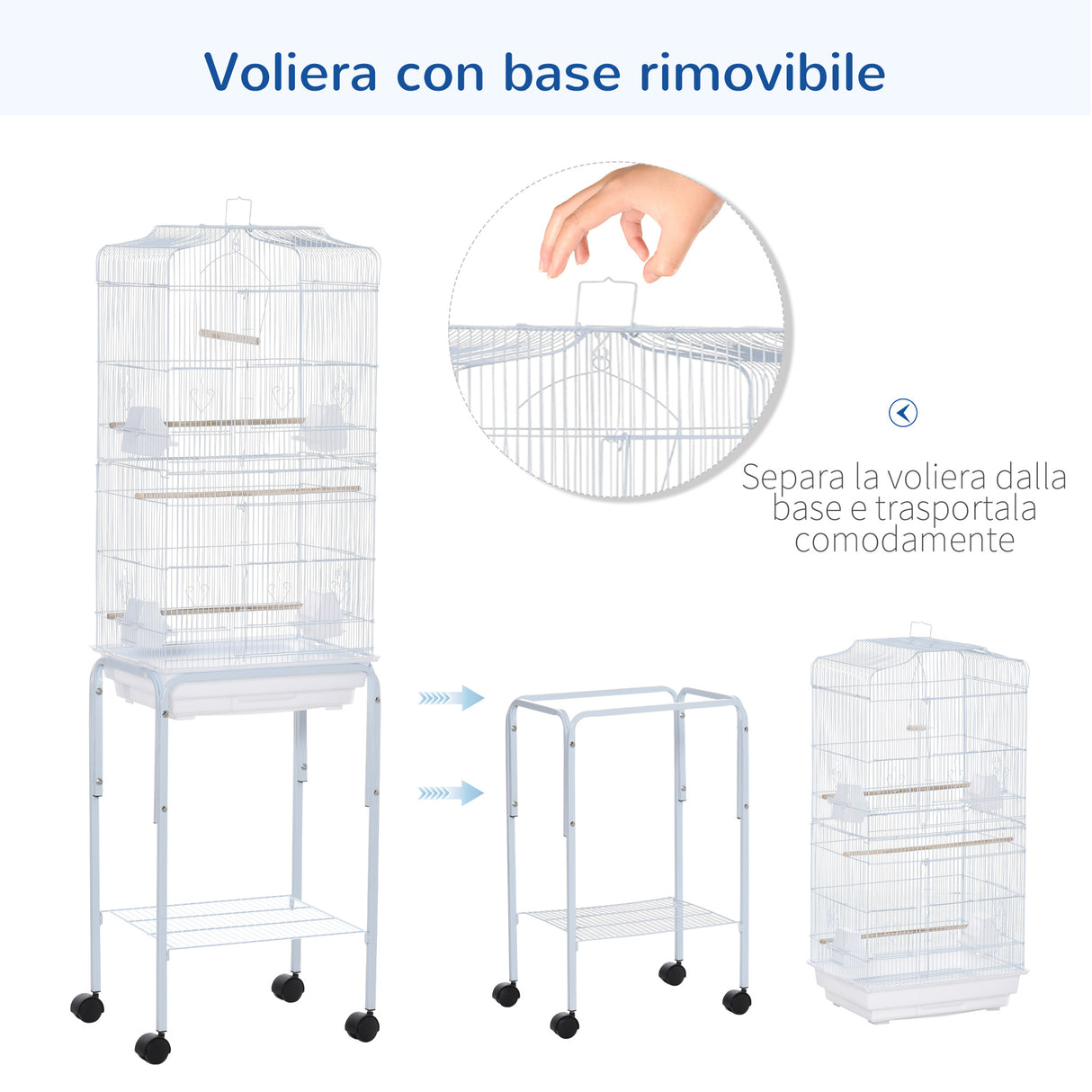 easycomfort easycomfort gabbia per uccelli voliera in metallo e acciaio con ruote trespoli e ciotole 46 5x36x157cm bianco