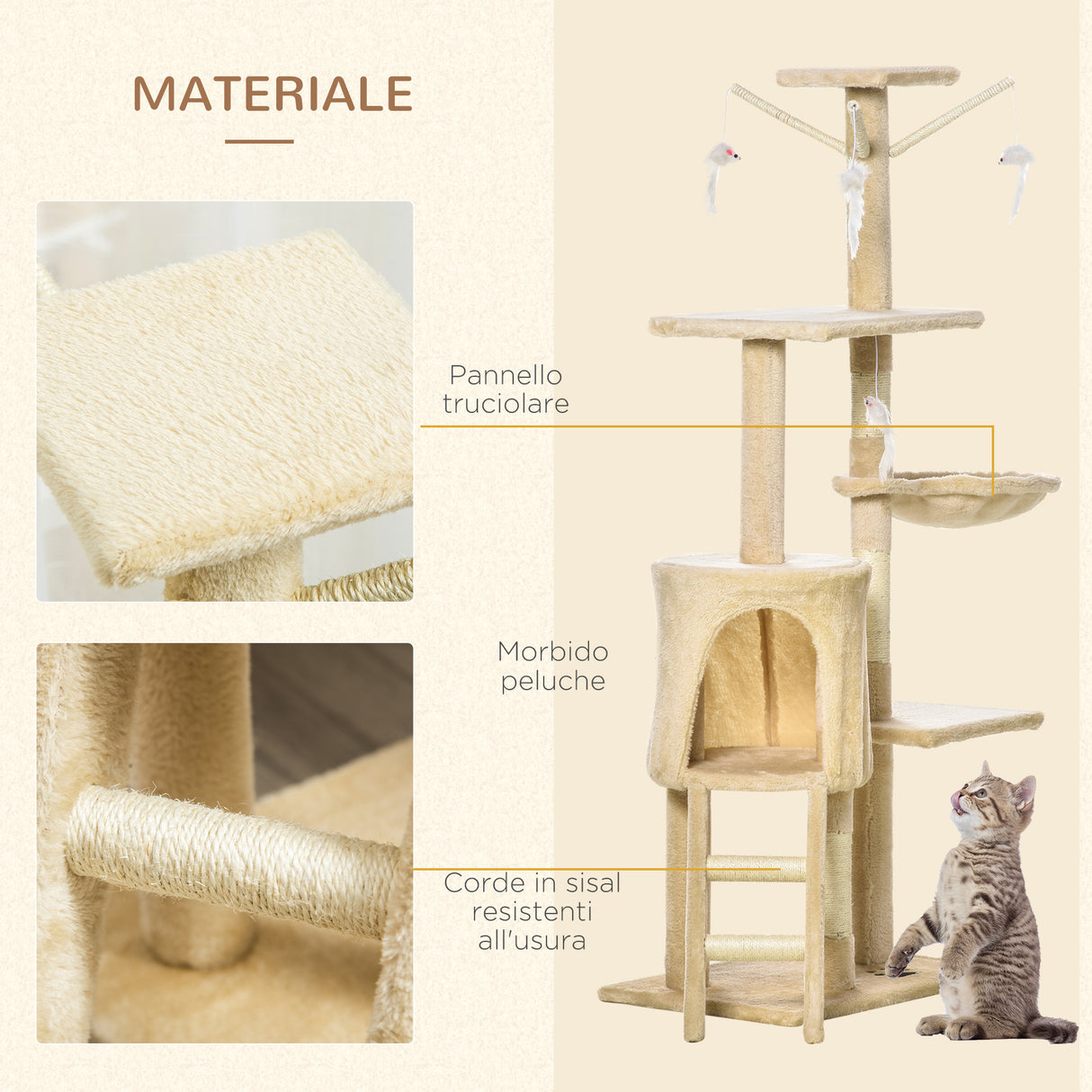 easycomfort easycomfort albero tiragraffi con cuccia per gatti in legno sisal naturale beige 40x30x131cm ean 8054111842464
