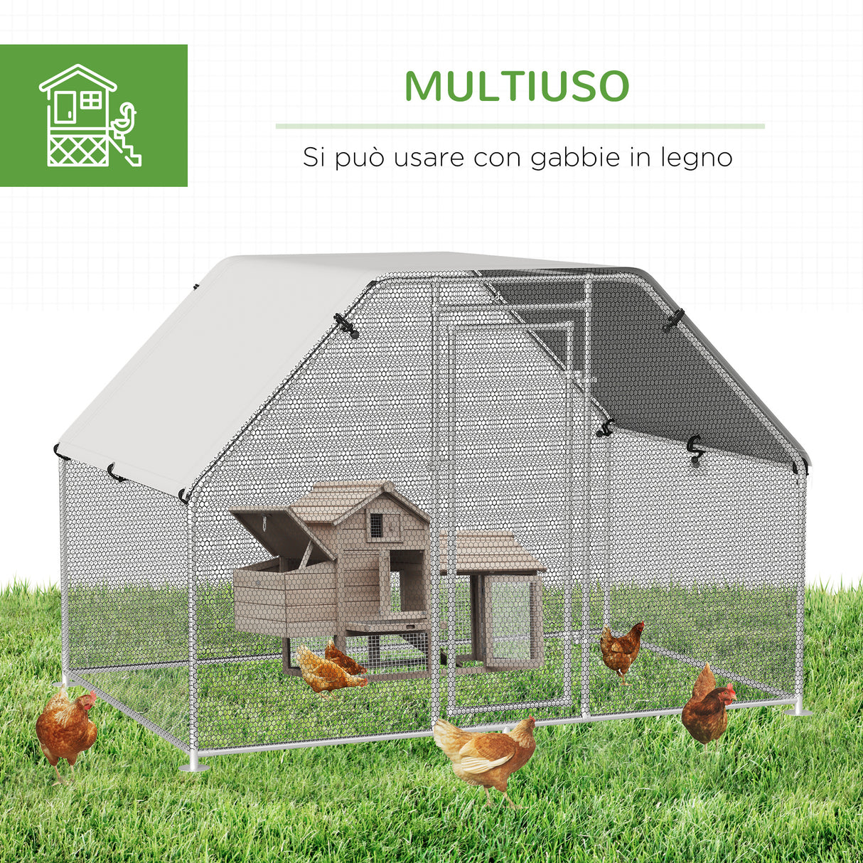easycomfort easycomfort recinto gabbia per galline in metallo galvanizzato porta con blocco e sezione con copertura oxford grigio