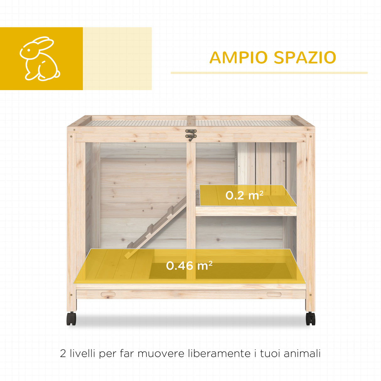 easycomfort easycomfort conigliera in legno a 2 piani con casetta rampa e vassoio estraibile 91.5x53.3x73cm legno