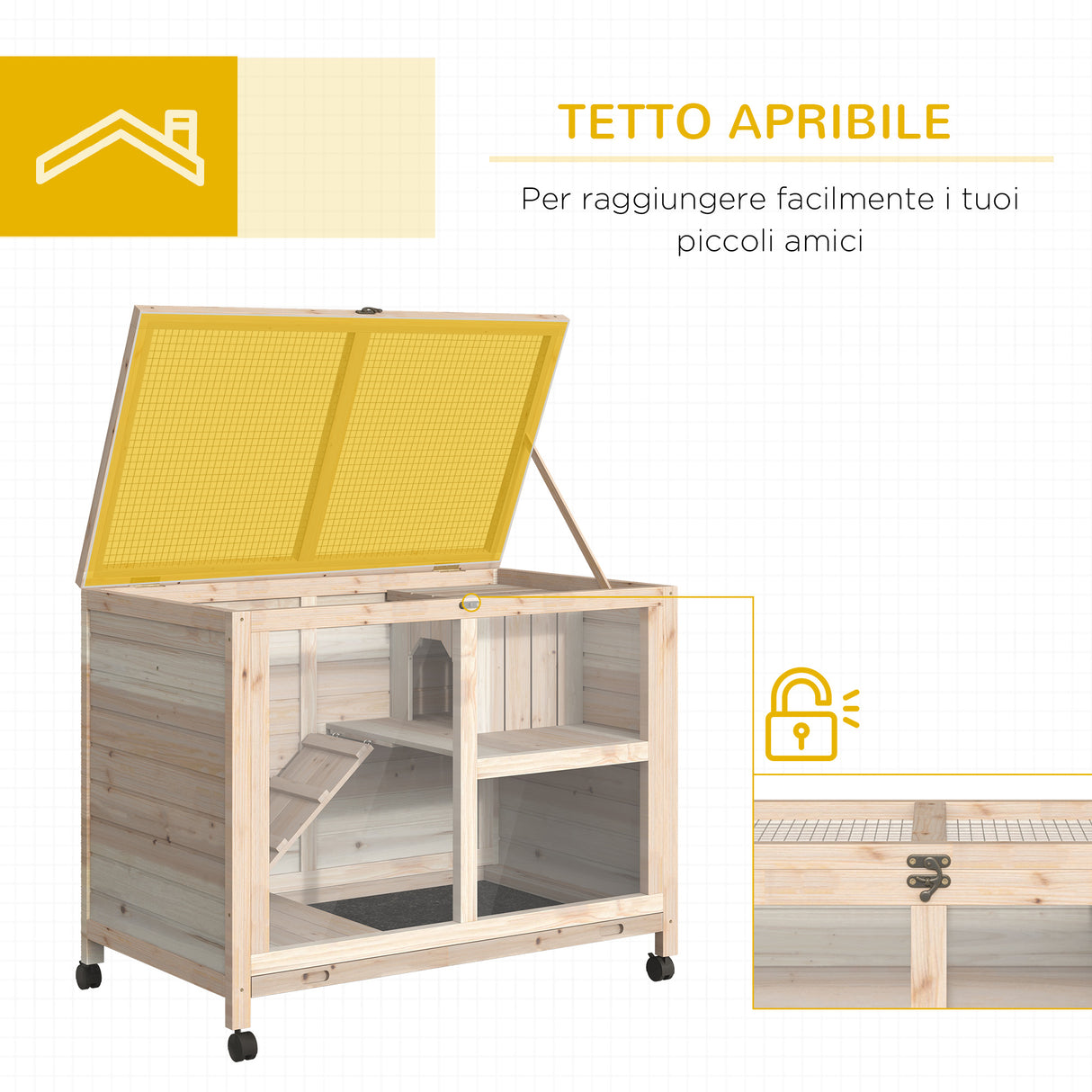 easycomfort easycomfort conigliera in legno a 2 piani con casetta rampa e vassoio estraibile 91.5x53.3x73cm legno
