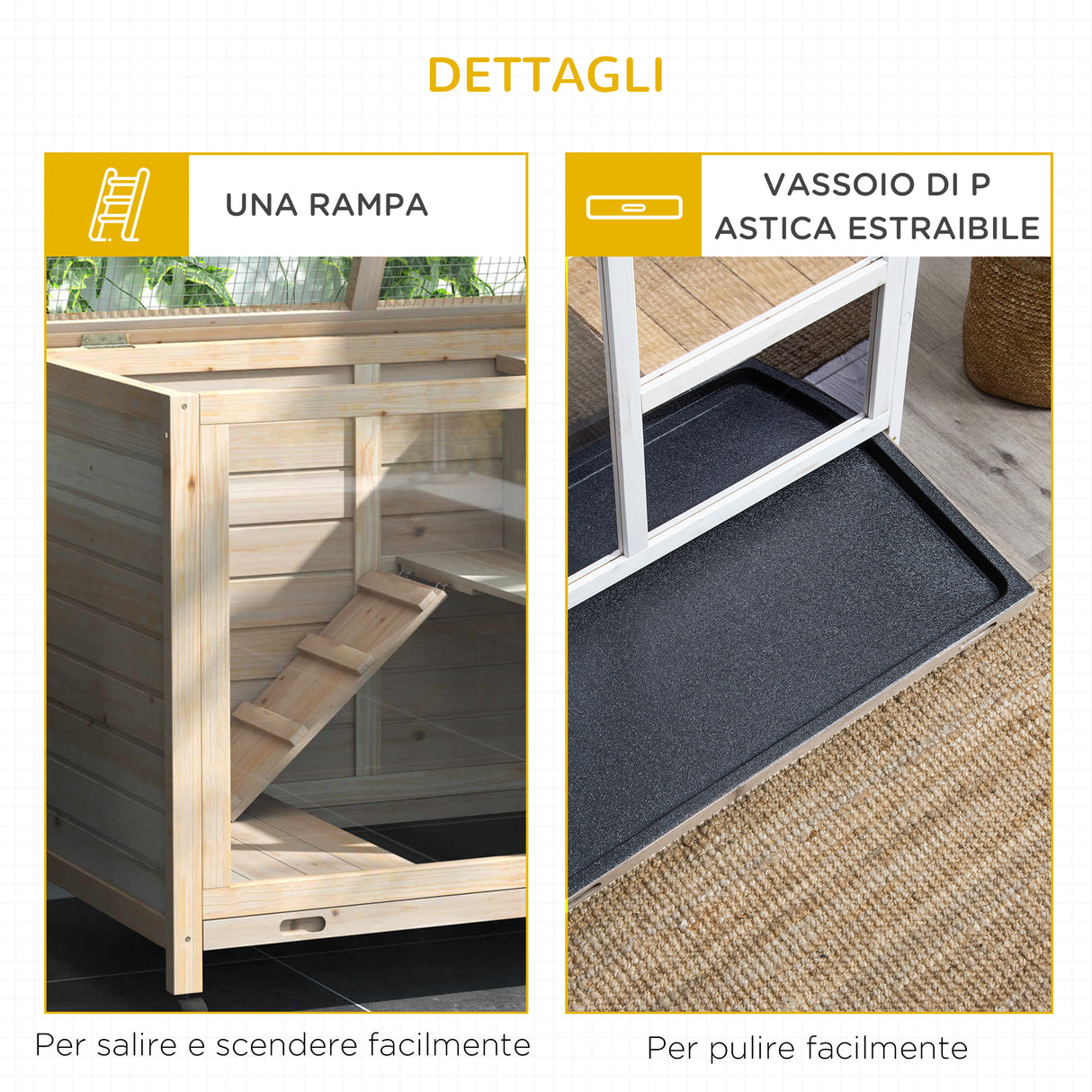 easycomfort easycomfort conigliera in legno a 2 piani con casetta rampa e vassoio estraibile 91.5x53.3x73cm legno