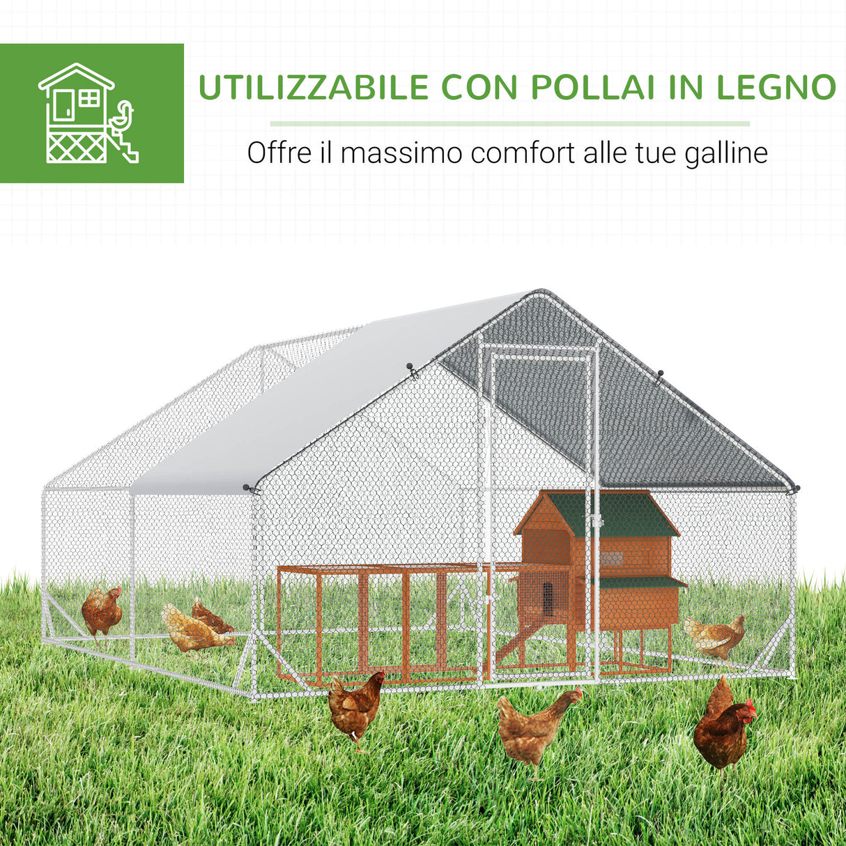 easycomfort easycomfort pollaio da giardino con telaio zincato copertura impermeabile e rete esagonale 3x4x2m argento