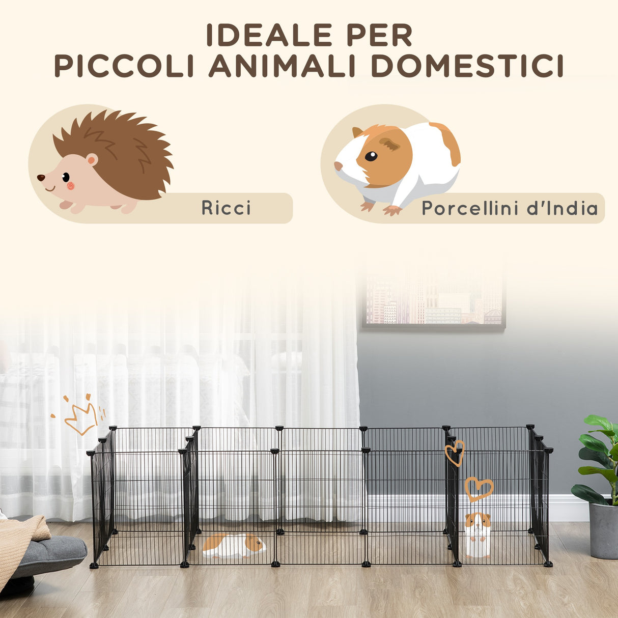 easycomfort easycomfort gabbia per porcellini dindia recinto per piccoli animali 18 pz con porta 175x70x45cm nero