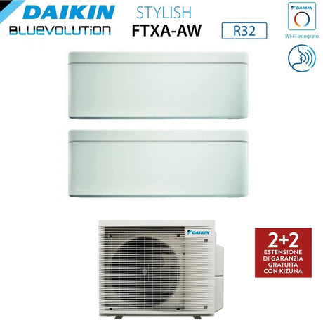 Climatizzatore Condizionatore Daikin Bluevolution Dual Split Inverter serie STYLISH WHITE 7+12 con 2MXM68A R-32 Wi-Fi Integrato 7000+12000 Colore Bianco Garanzia Italiana